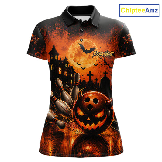 Halloween Bowling Shirt Personalized Pumpkin Bowling Shirt For Women Custom Team Name NHT1380