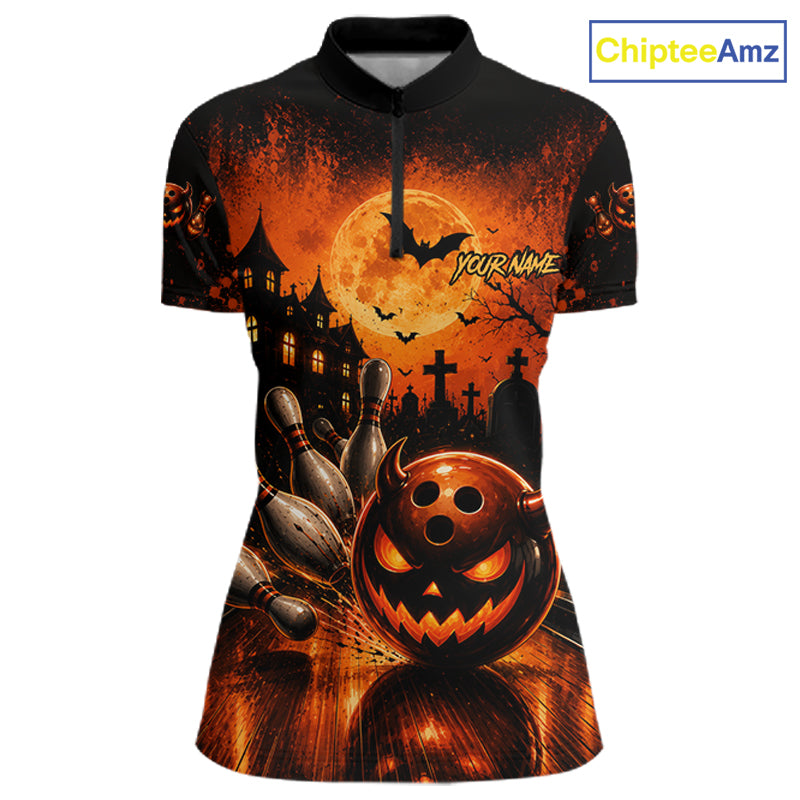 Halloween Bowling Shirt Personalized Pumpkin Bowling Shirt For Women Custom Team Name NHT1380