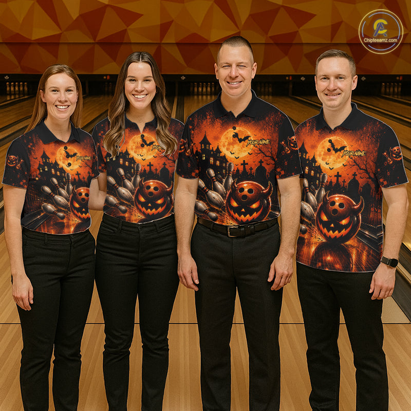 Halloween Bowling Shirt Personalized Pumpkin Bowling Shirt For Women Custom Team Name NHT1380