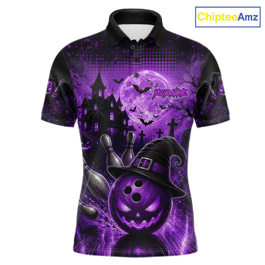Halloween Bowling Shirt Personalized Purple Pumpkin Bowling Shirt For Men Team Name NHT1381