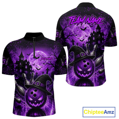 Halloween Bowling Shirt Personalized Purple Pumpkin Bowling Shirt For Men Team Name NHT1381