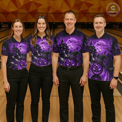 Halloween Bowling Shirt Personalized Purple Pumpkin Bowling Shirt For Men Team Name NHT1381