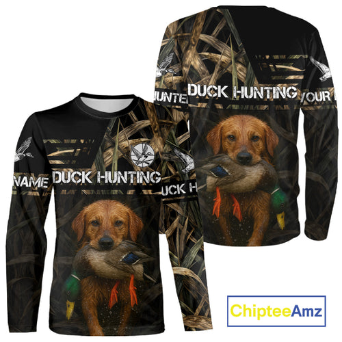 Mallard Duck Hunting Yellow Lab Custom Name 3D All Over Print Shirt, Lab Dog Hunting Gifts NHT130