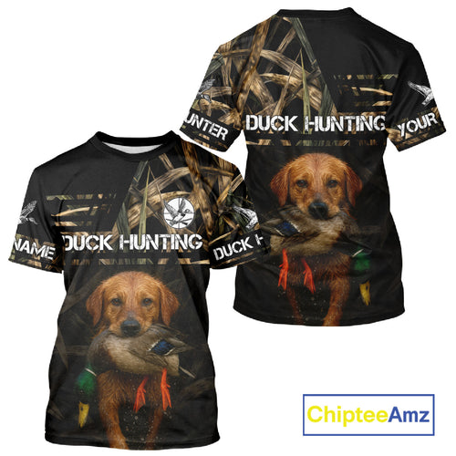 Mallard Duck Hunting Yellow Lab Custom Name 3D All Over Print Shirt, Lab Dog Hunting Gifts NHT130