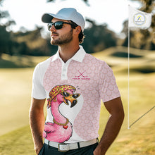 Load image into Gallery viewer, White Pink Mens Golf Shirt Flamingo Golf Funny Custom Team Name Cool Gift For Golfer NHT546