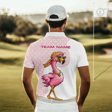 Load image into Gallery viewer, White Pink Mens Golf Shirt Flamingo Golf Funny Custom Team Name Cool Gift For Golfer NHT546