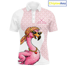 Load image into Gallery viewer, White Pink Mens Golf Shirt Flamingo Golf Funny Custom Team Name Cool Gift For Golfer NHT546