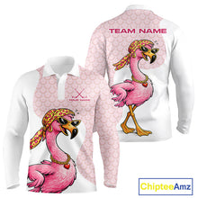 Load image into Gallery viewer, White Pink Mens Golf Shirt Flamingo Golf Funny Custom Team Name Cool Gift For Golfer NHT546