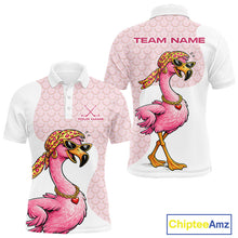 Load image into Gallery viewer, White Pink Mens Golf Shirt Flamingo Golf Funny Custom Team Name Cool Gift For Golfer NHT546