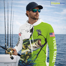 Load image into Gallery viewer, Green Camo Largemouth Bass Hooded Fishing Shirts Long Sleeve, Custom Big Bass Fishing Jerseys NHT481