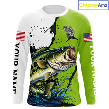 Load image into Gallery viewer, Green Camo Largemouth Bass Fishing Shirts Long Sleeve, Custom Big Bass Fishing Jerseys NHT481
