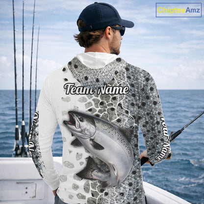 Chinook Salmon (King Salmon) Fishing Camo Performance Fishing Shirts Long Sleeve Hooded For Fisher NHT570