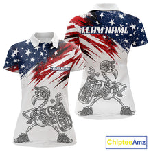 Load image into Gallery viewer, Patriotic Golf Polo Shirt – USA Flag Skull Flamingo Golfer Funny Golf Outfit For Womens NHT780