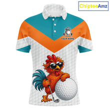 Load image into Gallery viewer, Personalized Cool Rooster Golf Polo Shirt – Custom Name Funny Chicken Golf Shirt