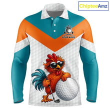 Load image into Gallery viewer, Personalized Cool Rooster Golf Polo Shirt – Custom Name Funny Chicken Golf Shirt