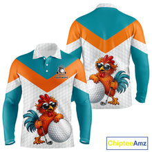 Load image into Gallery viewer, Personalized Cool Rooster Golf Polo Shirt – Custom Name Funny Chicken Golf Shirt