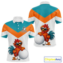 Load image into Gallery viewer, Personalized Cool Rooster Golf Polo Shirt – Custom Name Funny Chicken Golf Shirt