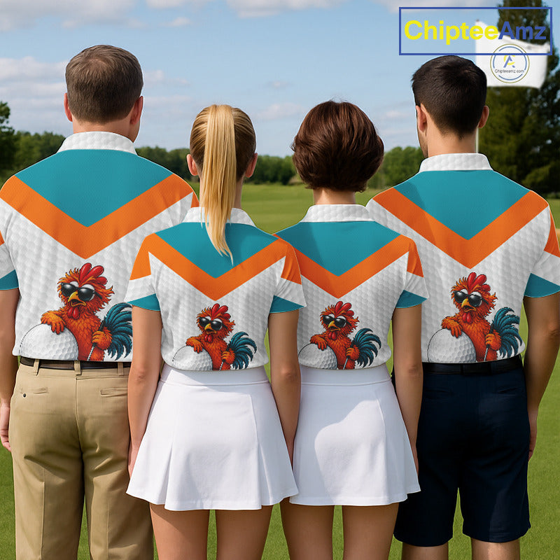 Personalized Cool Rooster With Sunglasses Golf Polo - Custom Name Funny Chicken Golf Shirt NHT954
