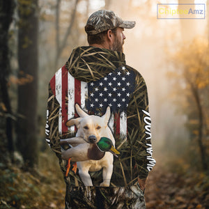 Mallard Duck Hunting Shirt Personalized Camo With Dog Yellow Lab US Flag Hunting Clothes NHT166