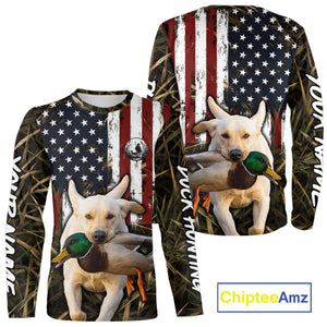 Mallard Duck Hunting Shirt Personalized Camo With Dog Yellow Lab US Flag Hunting Clothes NHT166