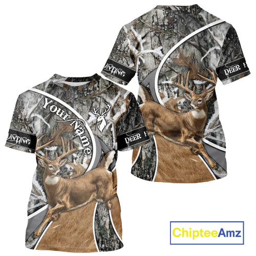 Whitetail Deer Hunting Big Game Shirt 3D All Over Print, Snow Winter Camo, Gift For Hunters NHT173