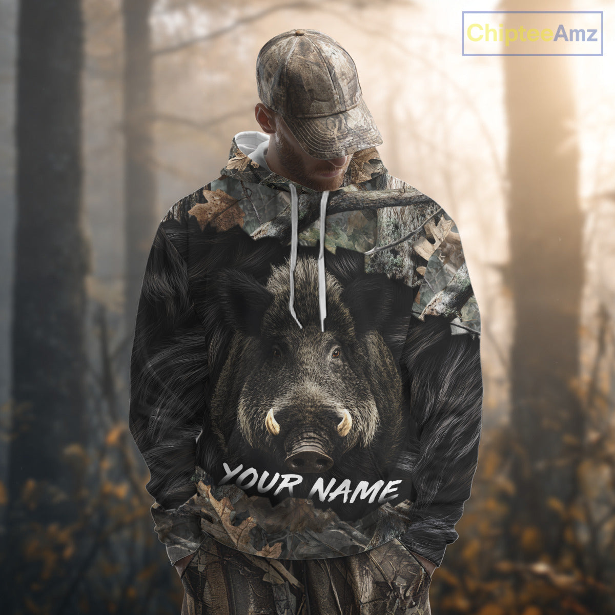 Wild Boar Hunting Black Camouflage Forest 3D Shirt For Hunting Season, Gift For Hunters NHT178
