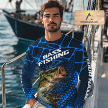 Load image into Gallery viewer, Largemouth Bass Fishing, Fishing Shirt Custom Name Long Sleeves, Fishing Gift | Blue NHT385