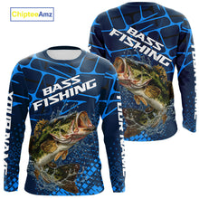 Load image into Gallery viewer, Largemouth Bass Fishing, Fishing Shirt Custom Name Long Sleeves, Fishing Gift | Blue NHT385