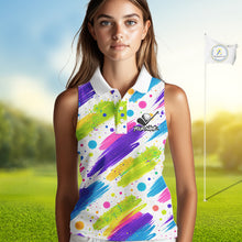 Load image into Gallery viewer, Personalized Colorful Paint Stroke Sleeveless Golf Polo Shirt Flaming Golf Ball Custom Best Team Golf Shirts NHT624