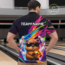 Load image into Gallery viewer, Funny Capybara Bowling Team Polo Shirt, 1/4 Zip For Men Custom Name Neon Color Bowling Jersey NHT1157