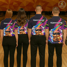 Load image into Gallery viewer, Funny Capybara Bowling Team Polo Shirt, 1/4 Zip For Men Custom Name Neon Color Bowling Jersey NHT1157
