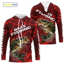 Load image into Gallery viewer, Largemouth Bass Fishing, Fishing Shirts Long Sleeve Hooded UPF Scale, Fishing Gift |Red NHT391