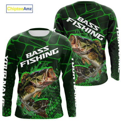 Largemouth Bass Fishing, Fishing Shirts Long Sleeve Scale, Fishing Gift | Green NHT392