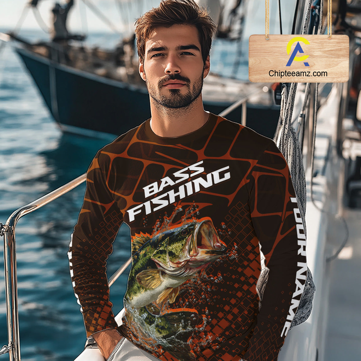 Largemouth Bass Fishing, Fishing Shirts Long Sleeve Scale, Fishing Gift | Orange NHT393