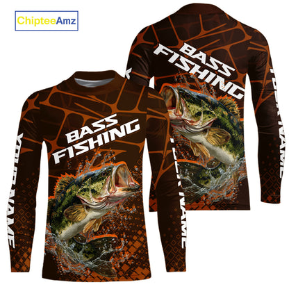 Largemouth Bass Fishing, Kid Fishing Shirts Long Sleeve Scale, Fishing Gift | Orange NHT393