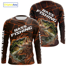 Load image into Gallery viewer, Largemouth Bass Fishing, Fishing Shirt Scale Custom Name Long Sleeves, Fishing Gift | Orange NHT393
