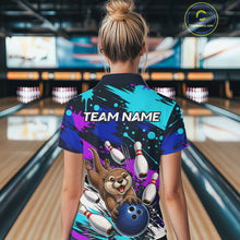 Load image into Gallery viewer, Person wearing a colorful bowling-themed shirt with 'Team Name' text in a bowling alley.