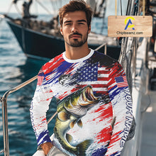 Load image into Gallery viewer, Patriotic Bass Fishing Tournament Shirts, Personalized American Flag Bass Fishing Jerseys NHT497