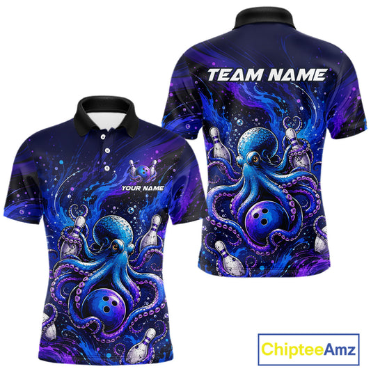 Men's octopus bowling polo shirt – custom team jersey close-up