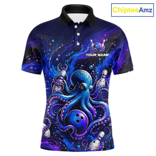 Men's personalized octopus bowling polo shirt – custom team bowling jersey front view