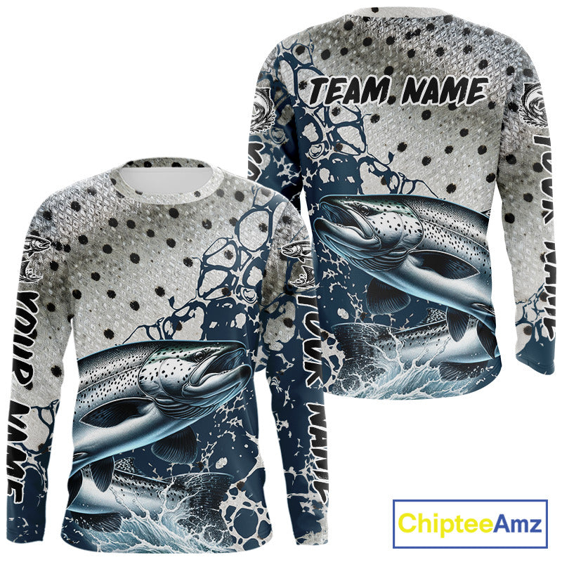Personalized Chinook Salmon Saltwater Fishing Shirts Long Sleeve For Men, Salmon Fishing Jerseys NHT854