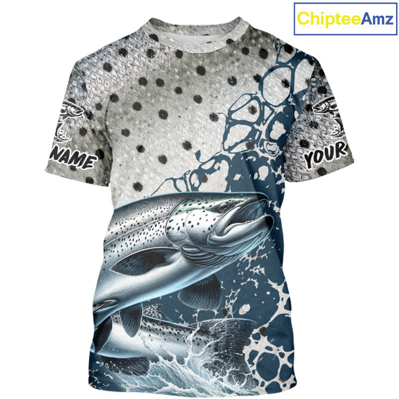 Personalized Chinook Salmon Saltwater Short Sleeve T- Shirt For Men, Salmon Fishing Jerseys NHT854