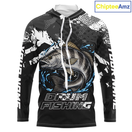 Beautiful Black Drum Fishing Shirts Long Sleeve For Men, Fishing Shirt Tournament NHT447
