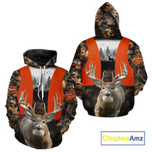 Load image into Gallery viewer, Personalized Hunting Shirt, Hunting Gear For Men – Orange Safety Camo with Big Buck NHT343