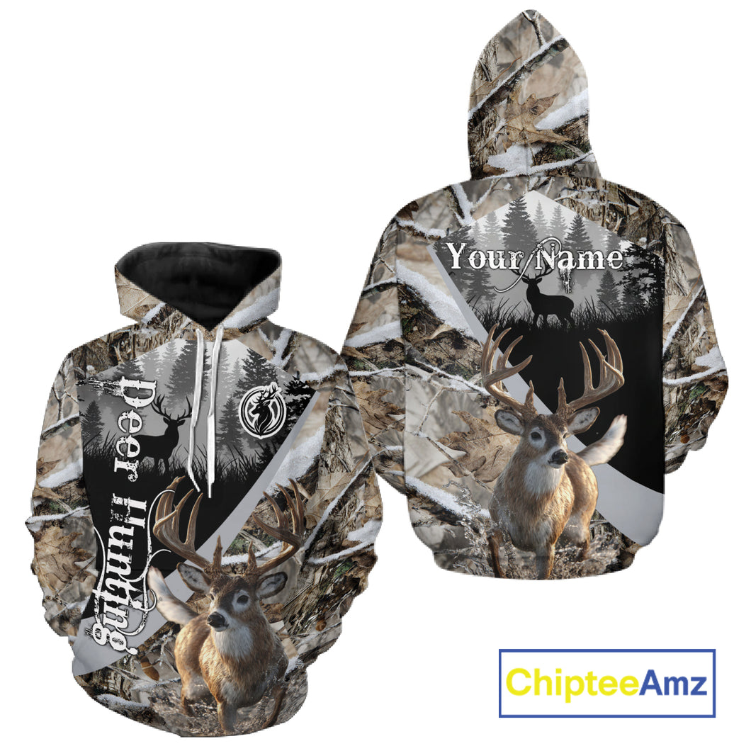 Whitetail Deer Hunting 3D All Over Print Winter Camo Shirt Custom Name Gifts For Hunter NHT215