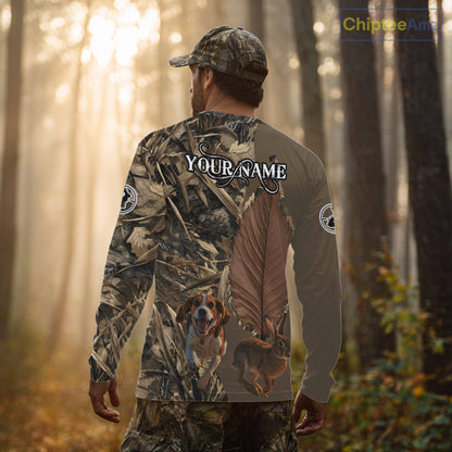 Custom Brown Camo 3D All Over Printed Rabbit Hunting Shirt With Beagle Dog, Hunting Gift NHT224