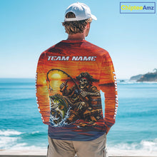 Load image into Gallery viewer, Skeleton Bass Fishing Shirts Long Sleeve – Sunset Fisherman Skull Design, Funny Fishing Gift For Anglers NHT536