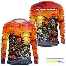 Load image into Gallery viewer, Skeleton Bass Fishing Shirts Long Sleeve – Sunset Fisherman Skull Design, Funny Fishing Gift For Anglers NHT536