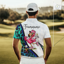 Load image into Gallery viewer, Funny Pink Flamingo Custom Colorful Neon Leopard Team Golf Polo Shirt For Men NHT544