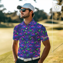 Load image into Gallery viewer, Mens Golf Polo Shirt Neon Flamingos Tropical Pattern Custom Name, Golfing Gifts NHT557